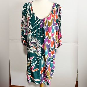 Tibi New York dress silk midi size 8 orange green pink purple teal gold